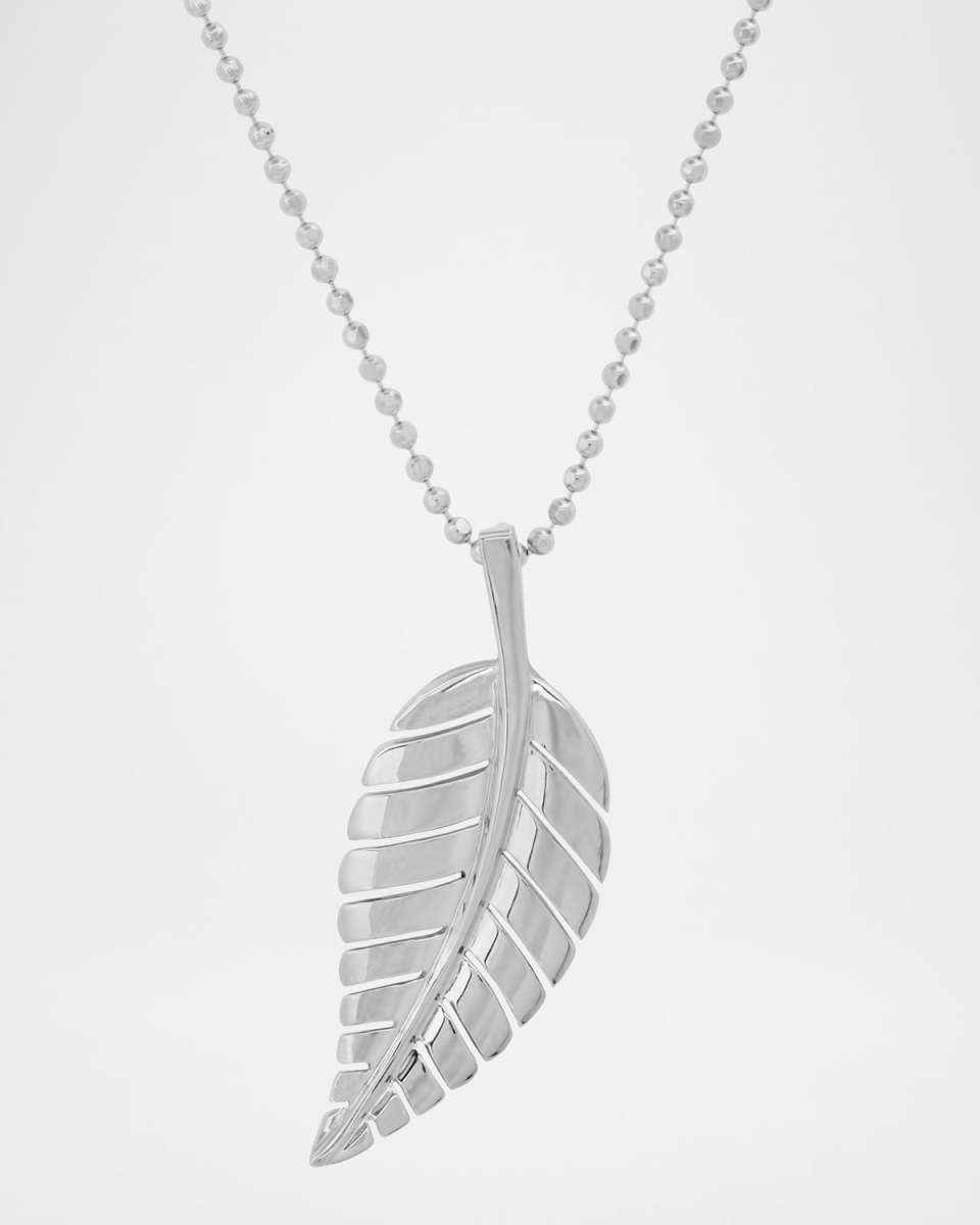18K White Gold Small Leaf Pendant Necklace